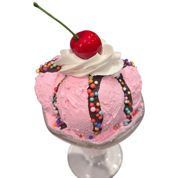 Faux Fake Ice Cream Sundae Parfait Food Display Heavy Glass Dish Realistic Decor - Picture 5 of 7